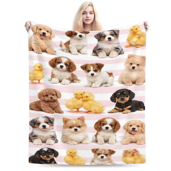 Puppy and Duck Animal Throw Blanket, Soft Pet-Themed Decorative Blanket for Sofa Couch Bed 50x40