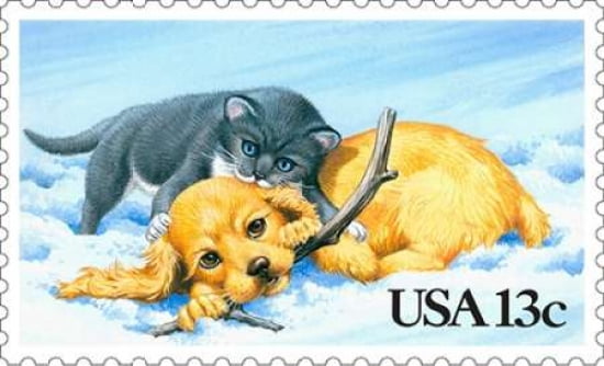 Puppy and Kitty Canvas Art - US POSTAL SERVICE (12 x 18)