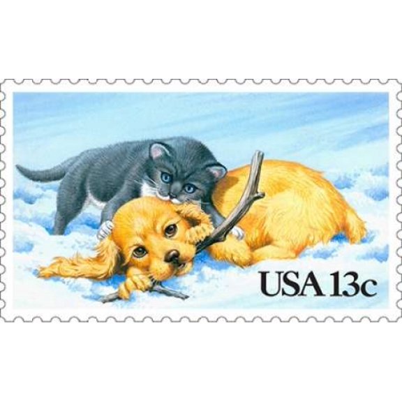 Puppy and Kitty Canvas Art - US POSTAL SERVICE (24 x 36)