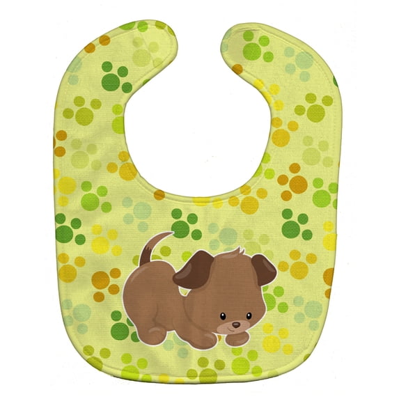 Puppy on Green Pawprints Baby Bib