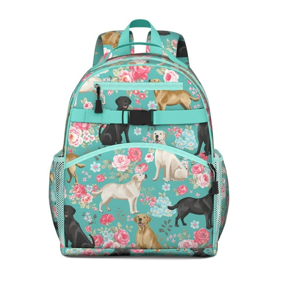Puppy print backpack with floral accents, spacious backpack, durable backpack for students or gifting