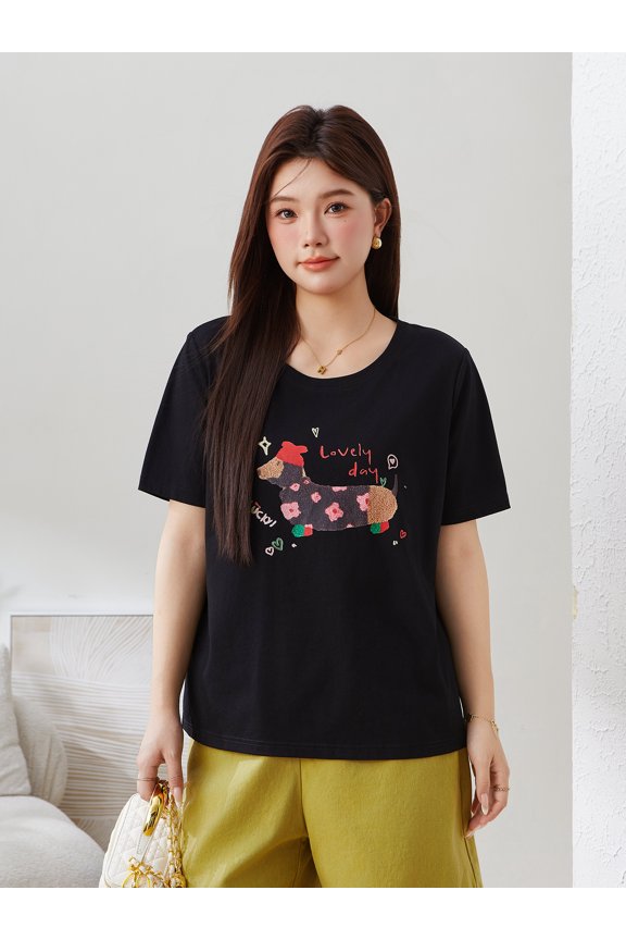 Puppy print design sense niche T-shirt