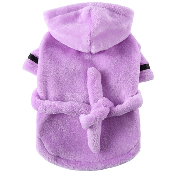 Puppy robe Dog dry towel robe with hood and belt, easy to wear-YP01E purple-M
