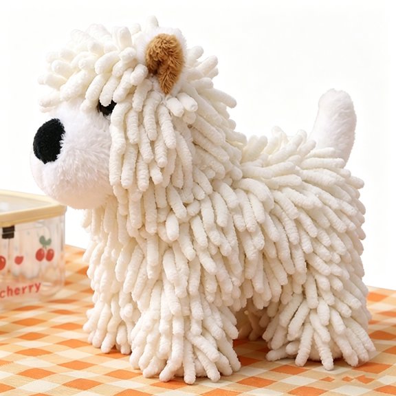 Puppy-shaped Hand Towel Cute Fuzzy Ball Dog Hand Wipes Reusable Absorbent Chenille Hands Towel Multi-purpose Soft Microfiber Absorbent Towels for Bathroom/kitchen Countertops (White 1)