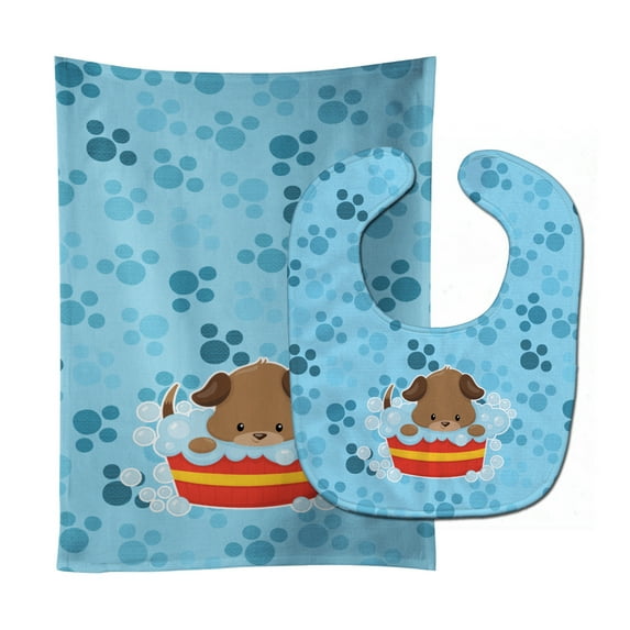 Puppy taking a bath Baby Bib and Burp Cloth