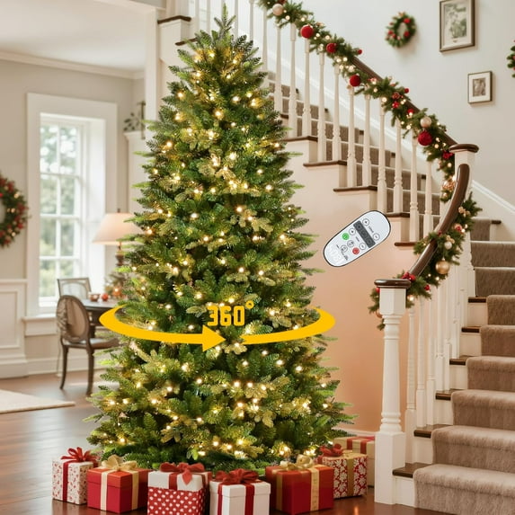 6.5ft Pre-Lit Full Christmas Tree With Rotating Stand