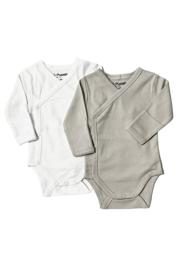 unisex-Baby Fold Over Cuff Long Sleeve Snap Crotch Kimono Bodysuit (Gray 0-3M)