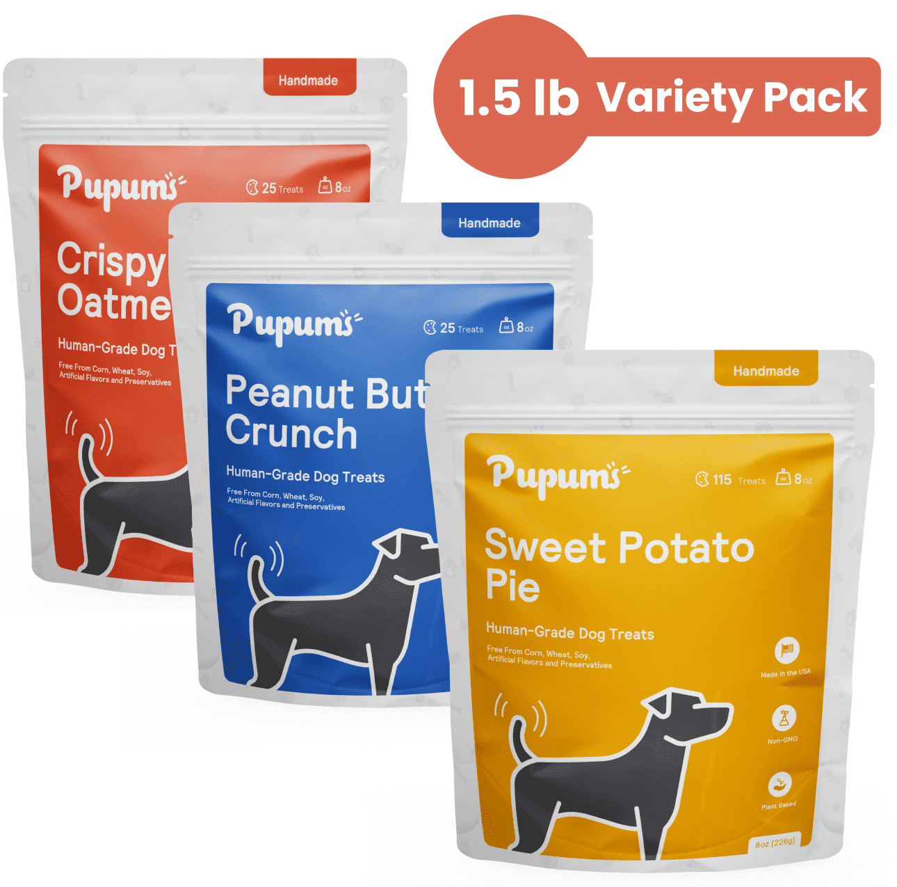 Pupums Healthy Dog Treats | All Natural Dog Biscuits with 100% Human Grade and Non-GMO Ingredients | Made in The USA | Handcrafted | Made For All Dog Sizes and Ages | Various Flavors