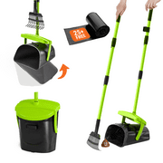 Pupzle Dog Pooper Scooper for Large Dogs with Poop Rake, Heavy Duty Metal, Long Handle for Backyard Scoop, Suitable for Large, Medium and Small Dogs, 25 Bags, Green