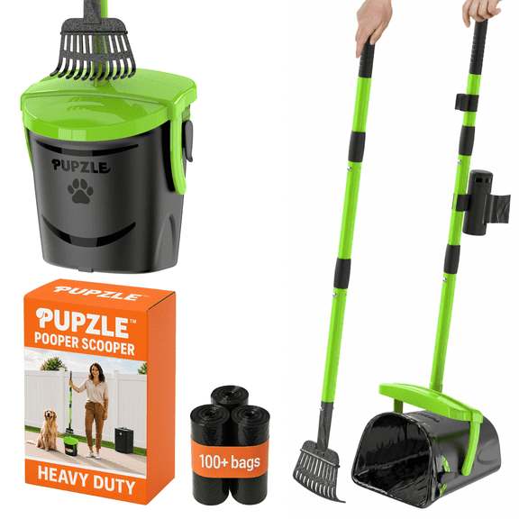 Pupzle Dog Pooper Scooper with Bag Attachment, Heavy Duty for Large Dogs