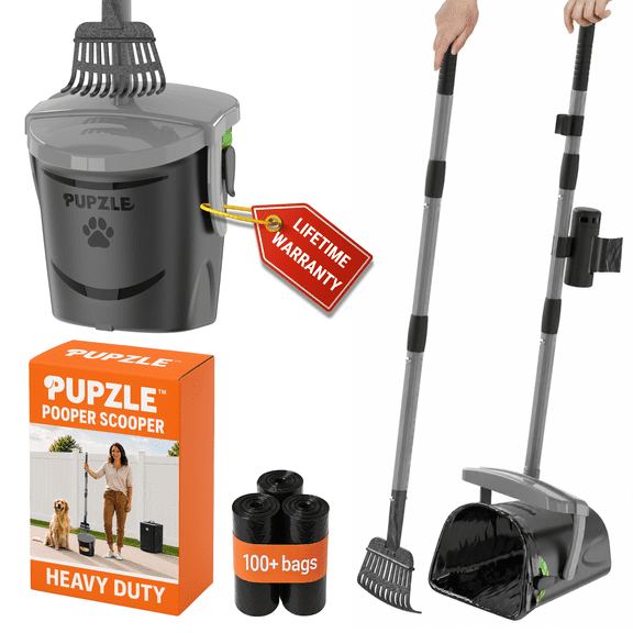 Pupzle Dog Pooper Scooper with Bag Attachment, Heavy Duty for Large Dogs