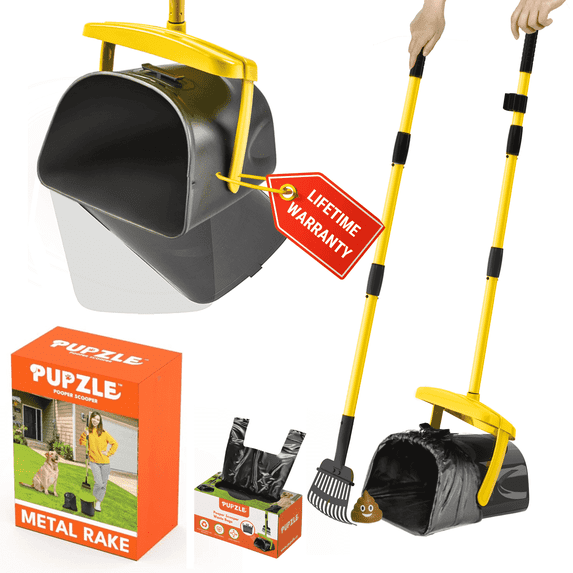 Pupzle Dog Pooper Scooper with Bag Attachment, Heavy Duty for Large Dogs