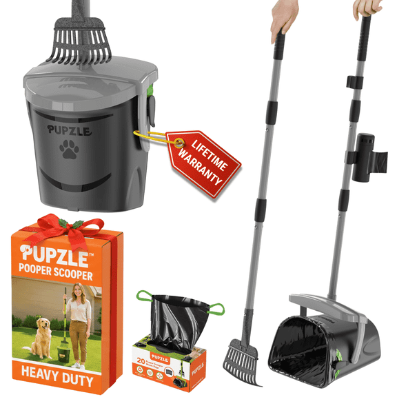 Pupzle Dog Pooper Scooper with Bag Attachment, Heavy Duty for Large Dogs
