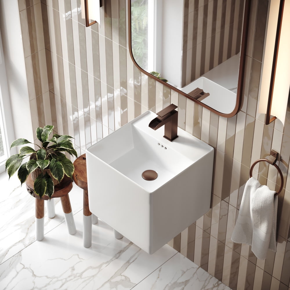 Pur 16.5" Glossy White Ceramic Wall-Mount Vessel Sink
