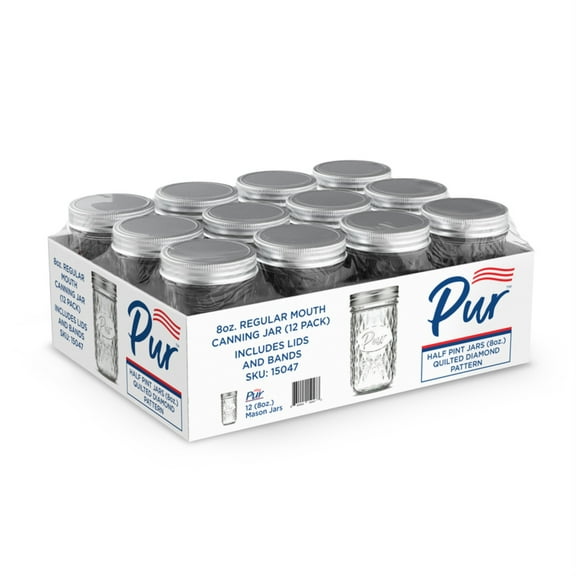 Pur Mason Regular Mouth Diamond Mason Jar 8 oz 12 pk