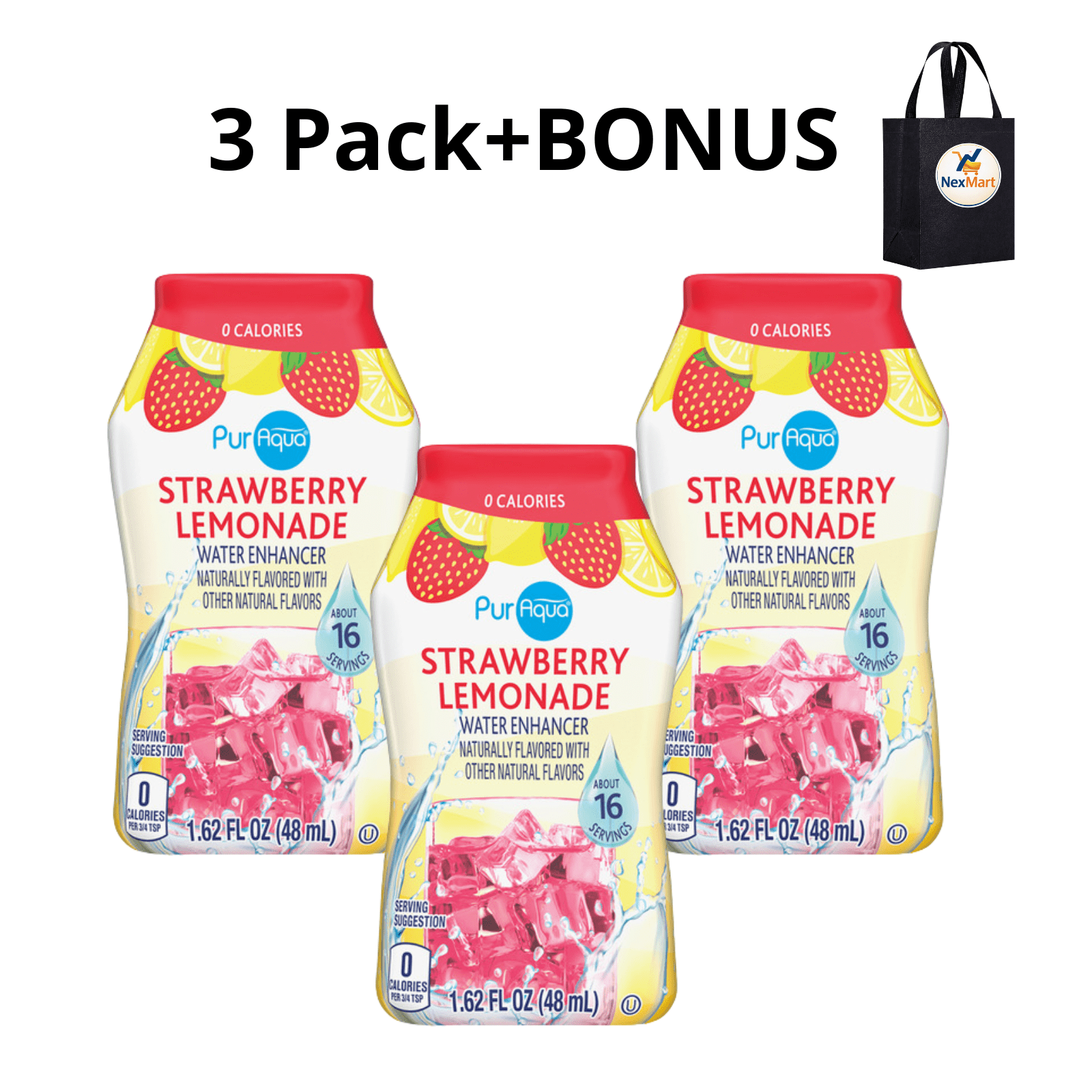 Pur Aqua Strawberry Lemonade Water Enhancer, 0 Calories, Naturally Flavored, 1.62 fl oz , 3 Pack + Bonus