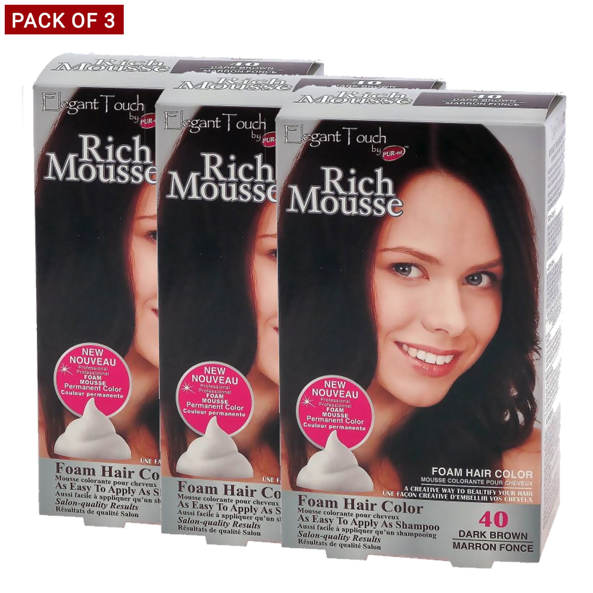 PurEst Rich Mousse Foam Hair Color, Dark Brown 40, 0.18kg Pack of 3