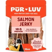 Pur Luv Salmon Jerky Dog Treats | Skin & Coat Support, Made with Real Salmon, Omega 3 & 6 Rich, Grain-Free, High Protein, Easily Digestible Natural Dog Treats, 16 oz.
