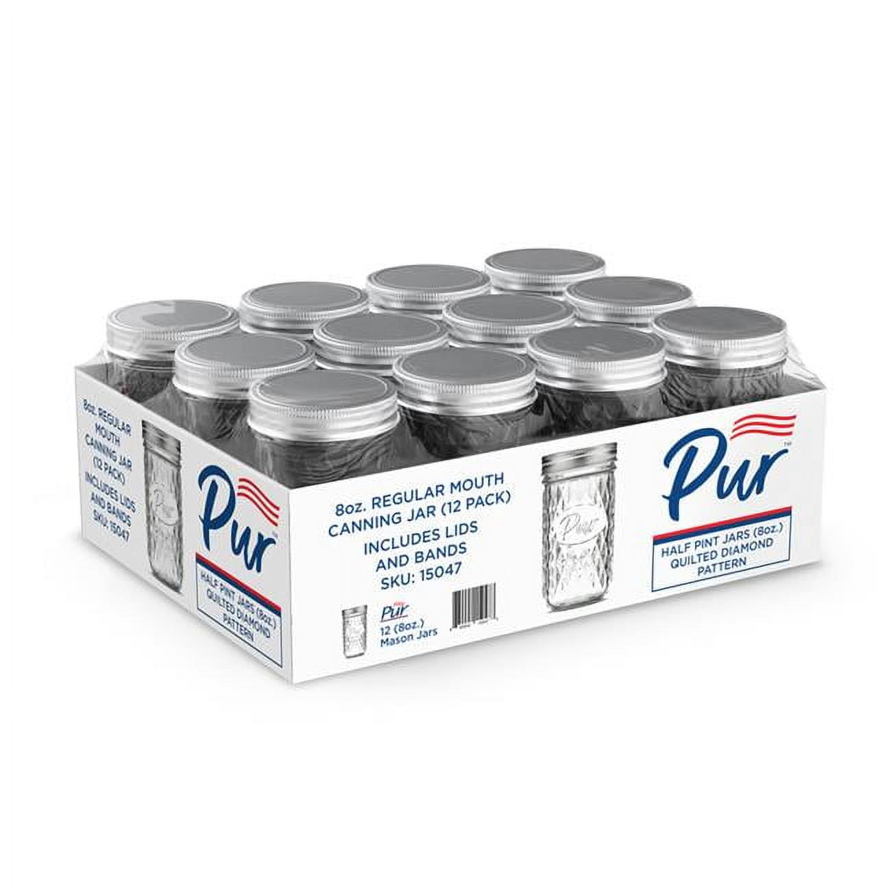Pur Mason Regular Mouth Diamond Mason Jar 8 oz 12 pk