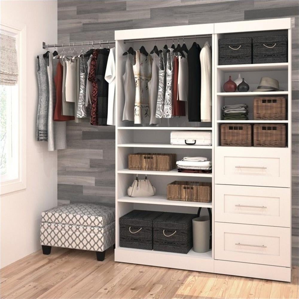 White 61" Closet Organizer System with Drawers and Shelves