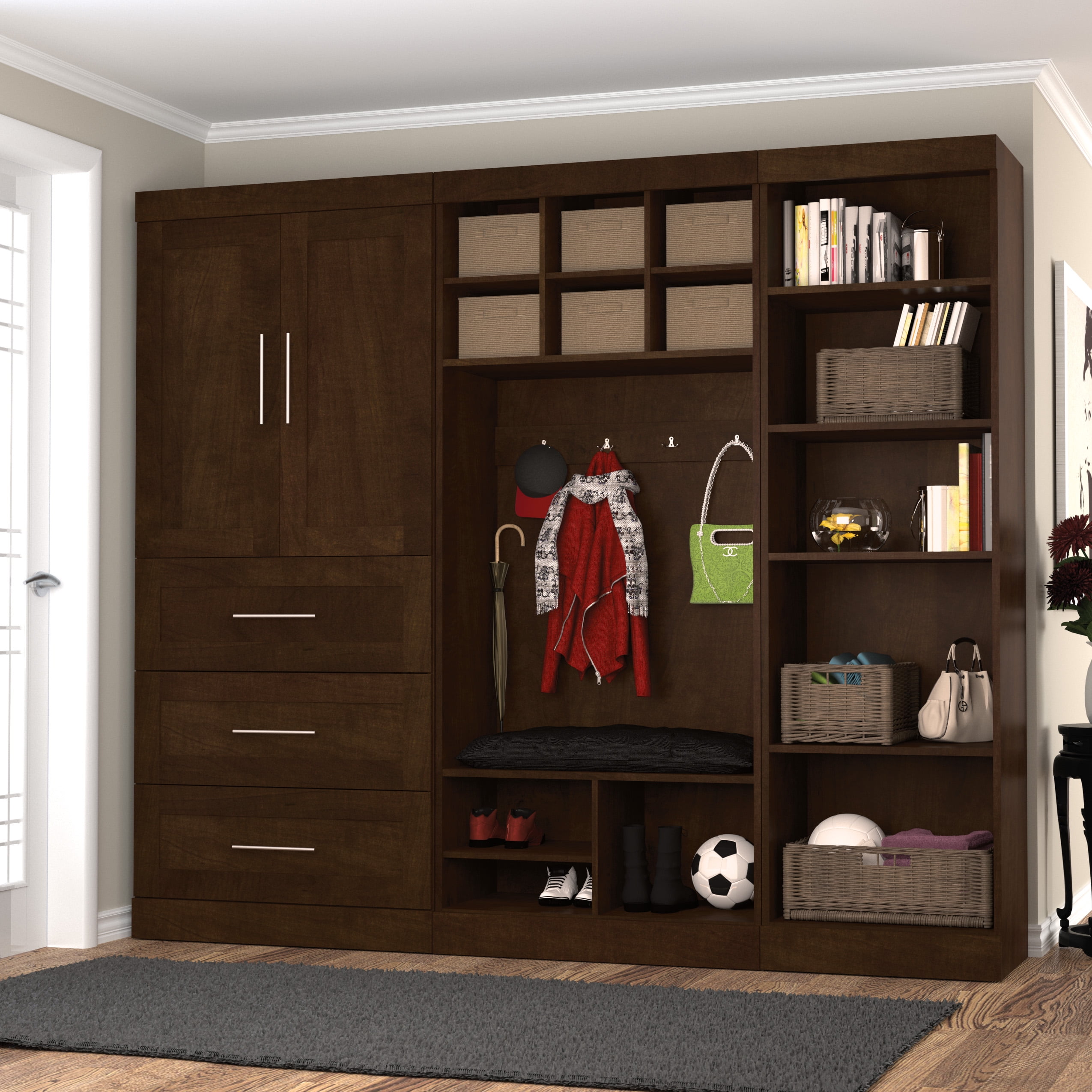 Bestar Pur 36 Storage Unit with 3-Drawer Set in Chocolate