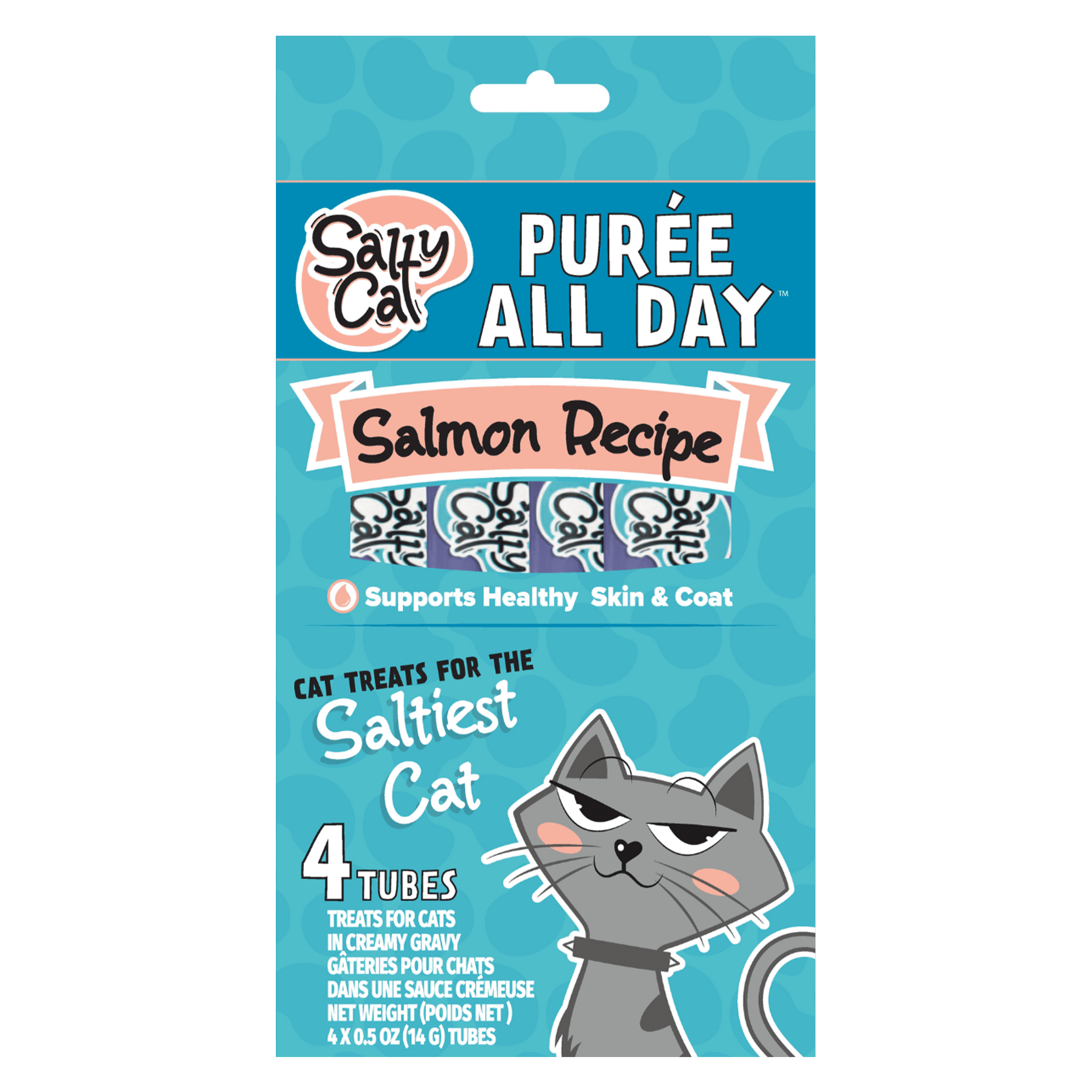Salty Cat Purée All Day Salmon Flavor Creamy Soft Treats for Cats,  14g Tube (4 Pack)