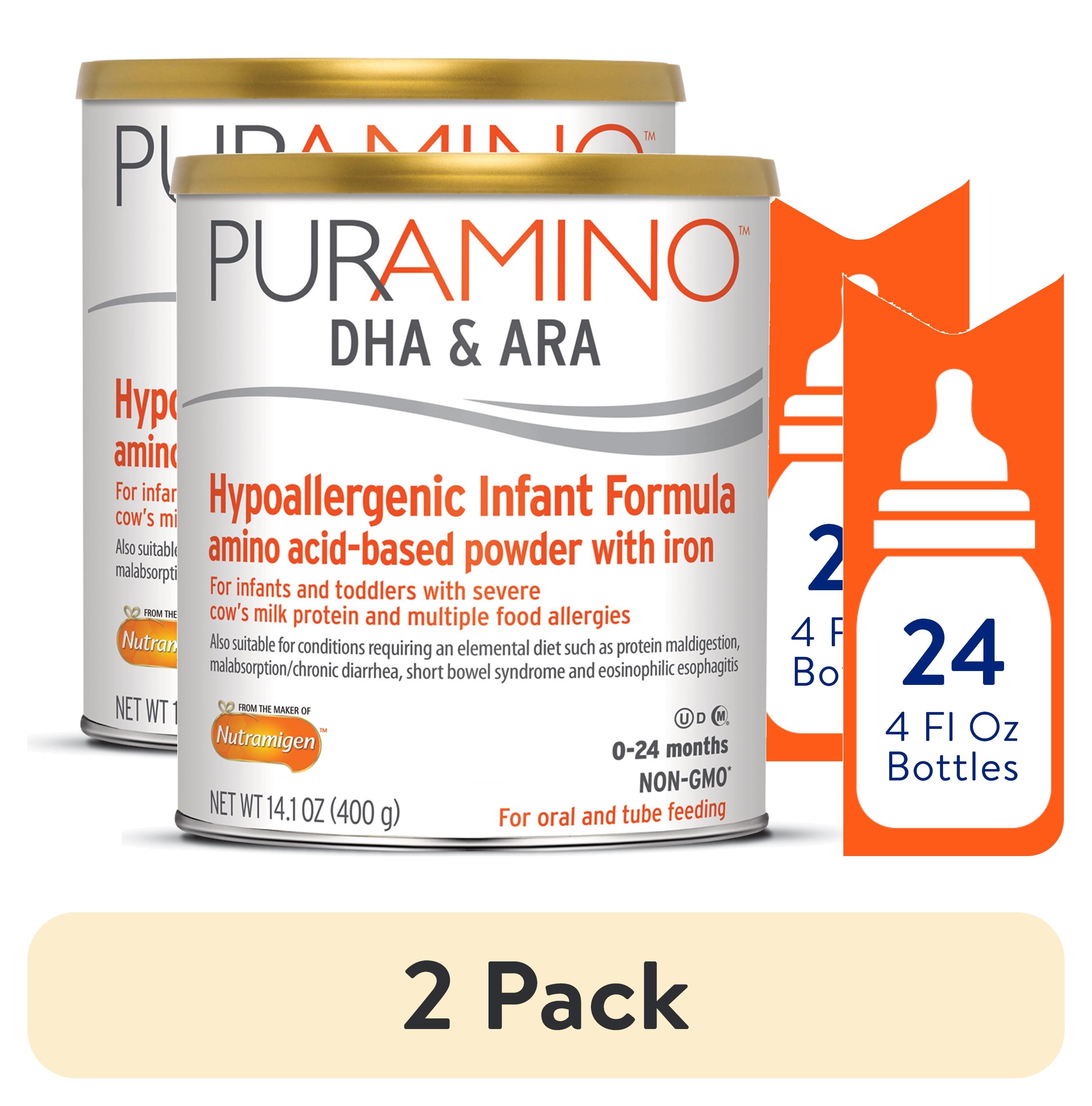 (2 pack) PurAmino Hypoallergenic Powder Baby Drink, for Severe Food Allergies, Omega3 DHA, Iron