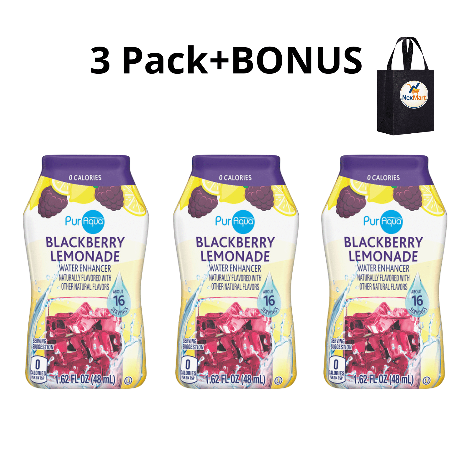 PurAqua Blackberry Lemonade Liquid Water Enhancer, 0 Calories, 1.62 fl oz , 3 Pack + Bonus