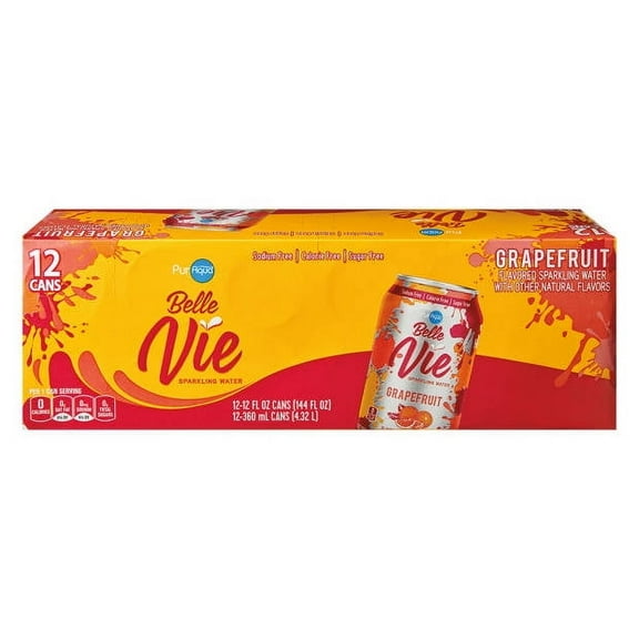 PurAqua Grapefruit Belle Vie Sparkling Flavored Water - 12 pack, 12 fl oz