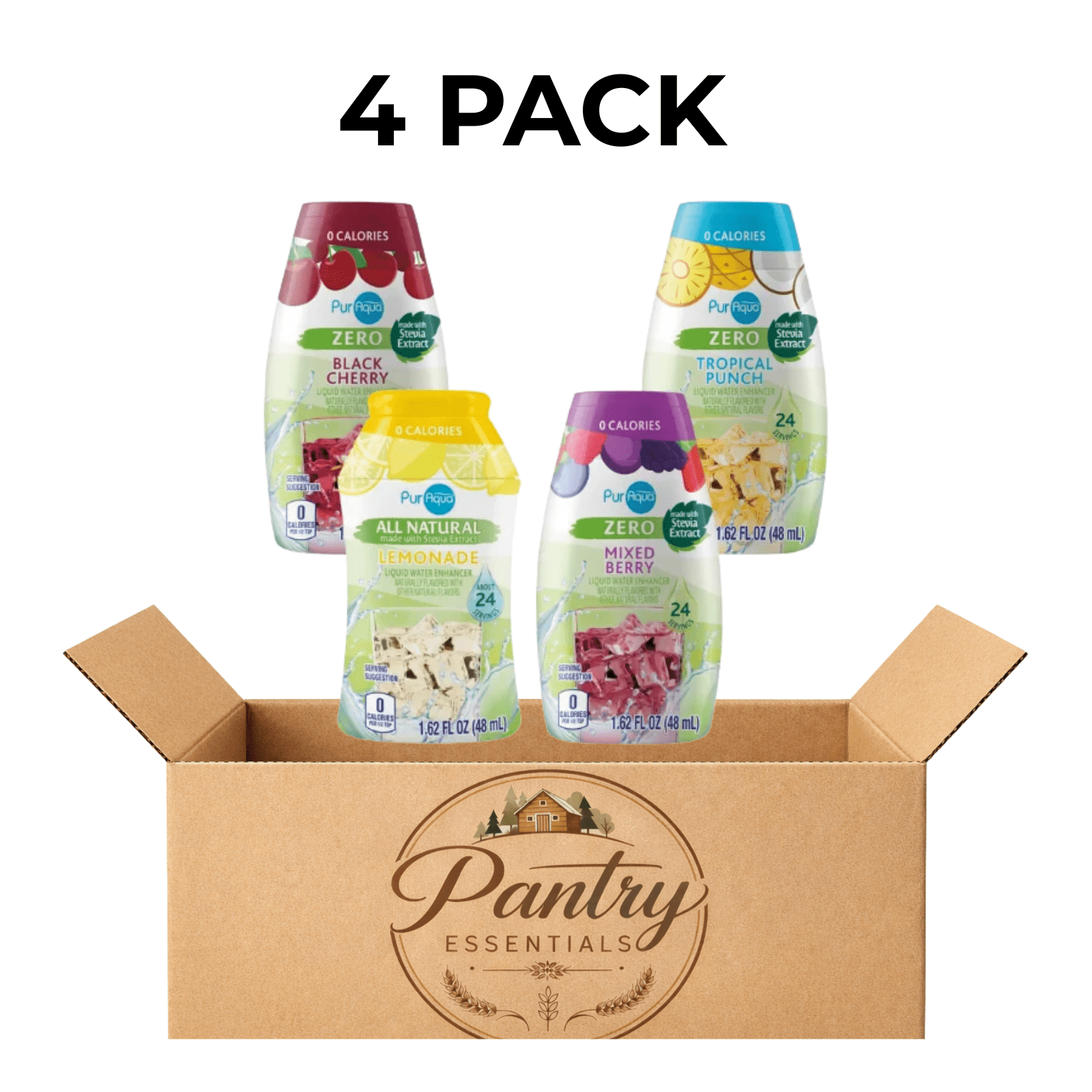 PurAqua  Liquid Water Enhancer Variety  ,Black Cherry ,Lemonade ,Tropical Punch, Mixed Berry 4 Pack