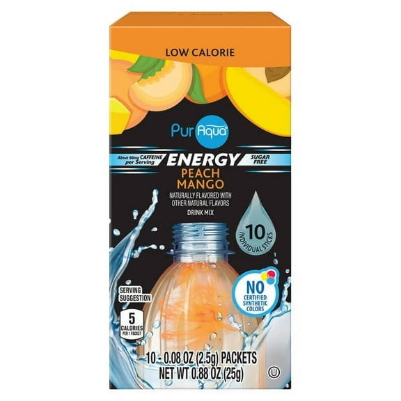 PurAqua Peach Mango Energy Stick, 10 count