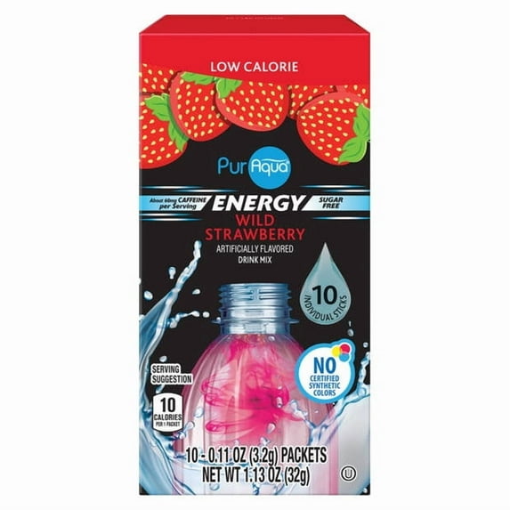 PurAqua Strawberry Energy Stick, 10 count