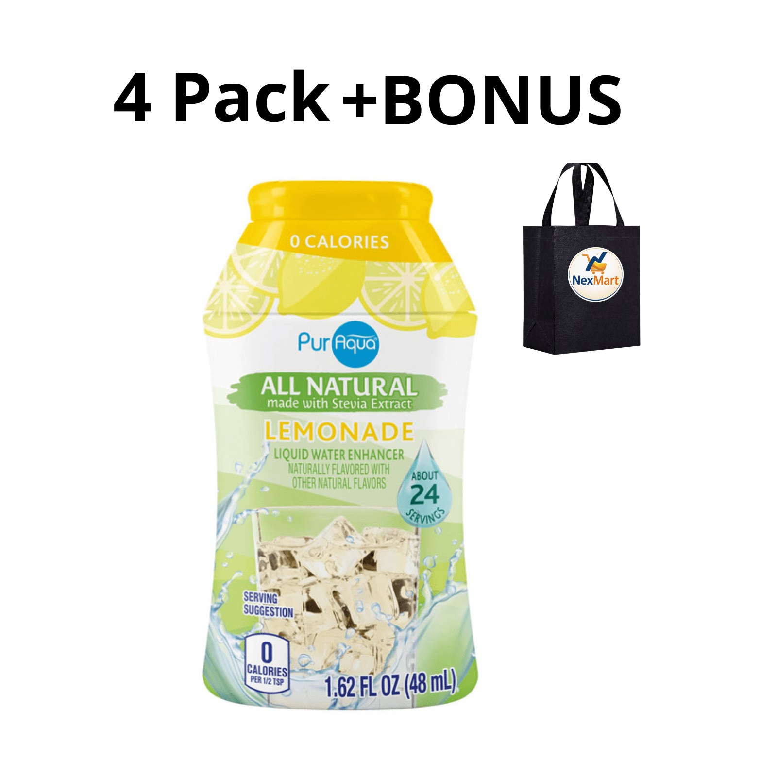 PurAqua Zero Calorie Liquid Water Enhancer Lemonade, All Natural With Stevia Extract, 1.62 fl oz, 4 Pack + Bonus
