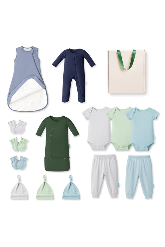 Bamboo Newborn Clothes Gift Set: 14-Piece Buttery-Soft Layette Set with Sleep Sack, Baby Boy Clothing Essentials — Bamboo Lover Set, 0-3 Months