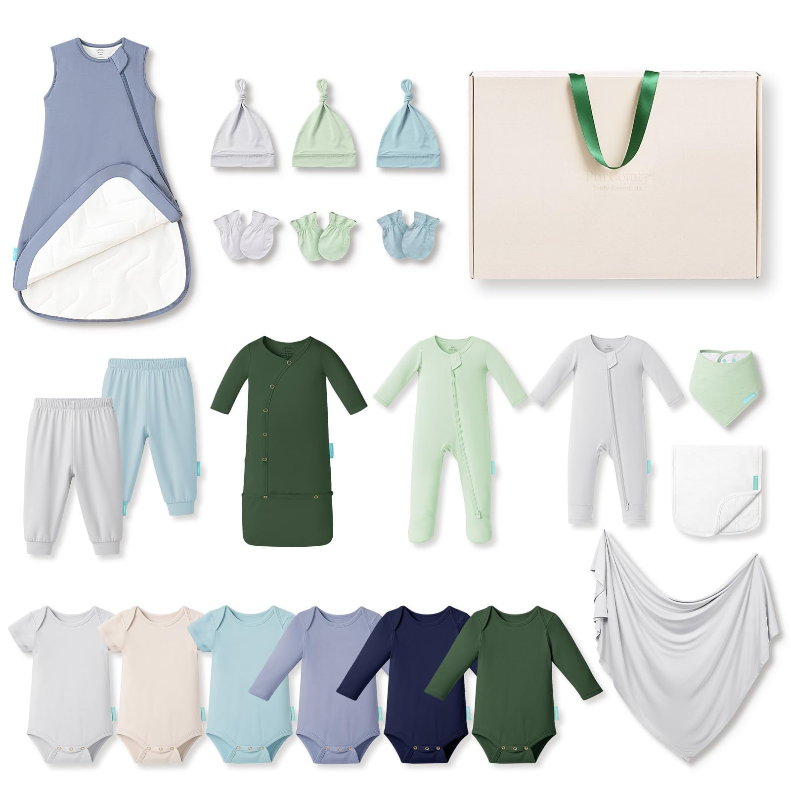 PurComfy Bamboo Newborn Clothes Gift Set: 21-Piece Deluxe Baby Boy Clothes Set, Premium Baby Layette Set, Infant Clothing Essentials — Everything Premium Set, 0-3 Months