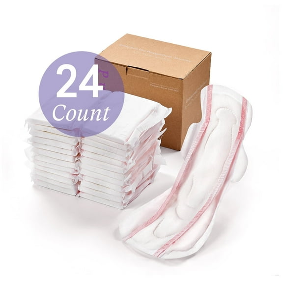 PurComfy Premium Postpartum Pads with Wings Extra Long Maternity Pads Large Maximum Absorbency Post-partum Incontinence Pads Ultra Soft Heavy Flow Secure Leak Protection After Birth Pads, 24 Count