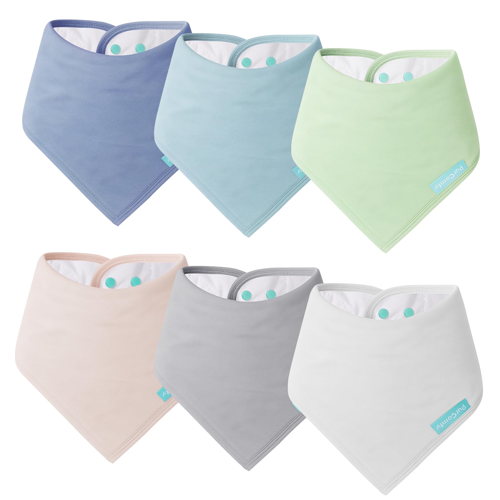 PurComfy SuperSoft Baby Bibs, Premium Bamboo Bandana Drool Bibs for Infant Boys & Girls, Adjustable Snap Bibs, 6-Pack