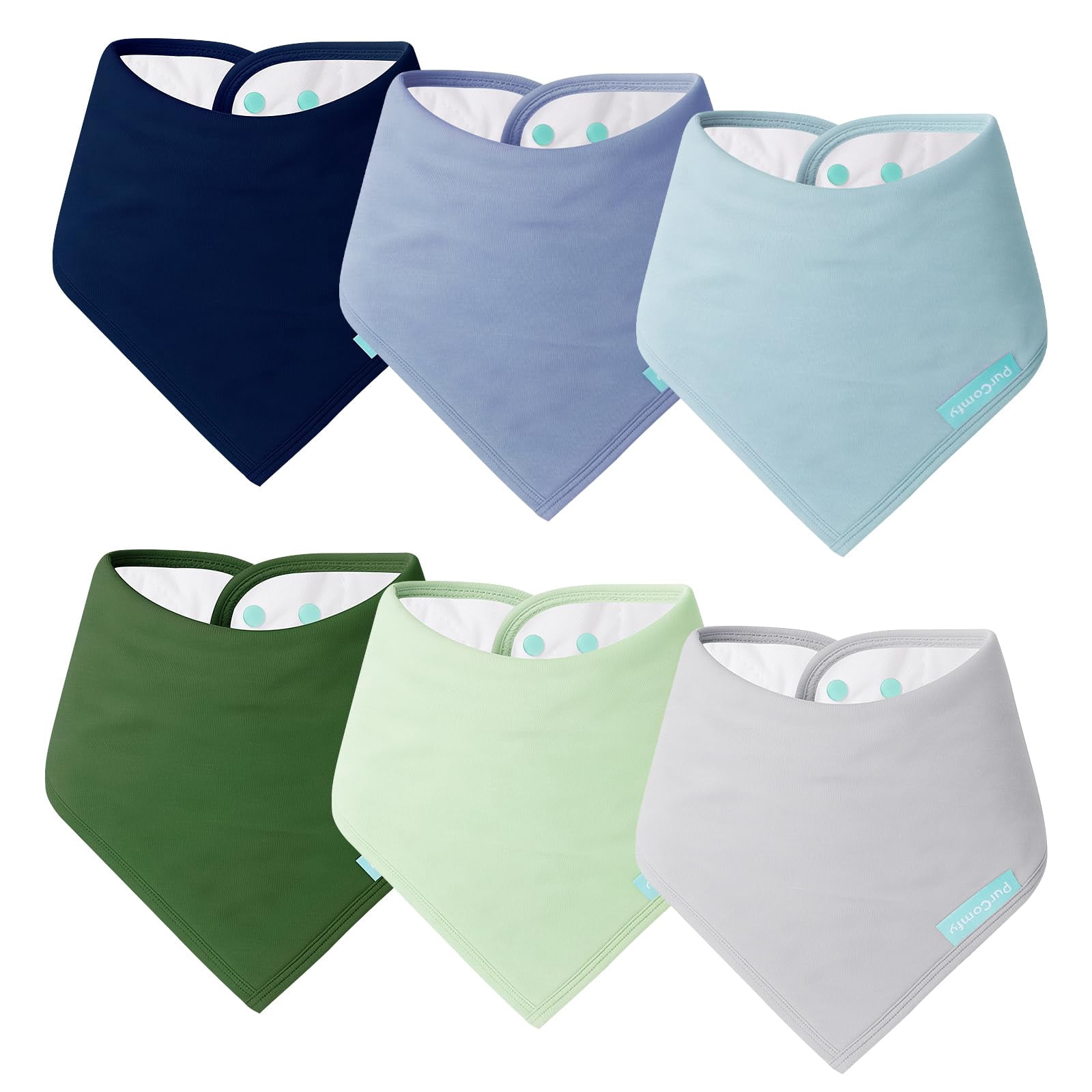 PurComfy SuperSoft Baby Bibs, Premium Bamboo Bandana Drool Bibs for Infant Boys & Girls, Adjustable Snap Bibs, 6-Pack