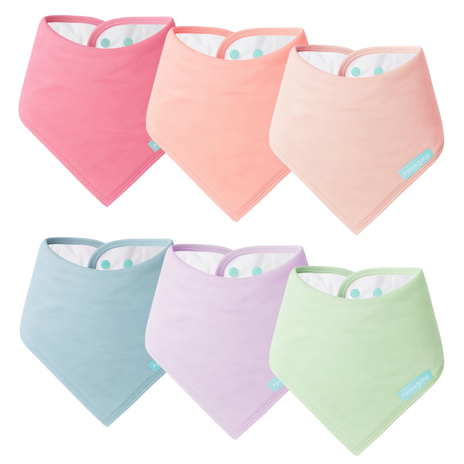 PurComfy SuperSoft Baby Bibs, Premium Bamboo Bandana Drool Bibs for Infant Boys & Girls, Adjustable Snap Bibs, 6-Pack