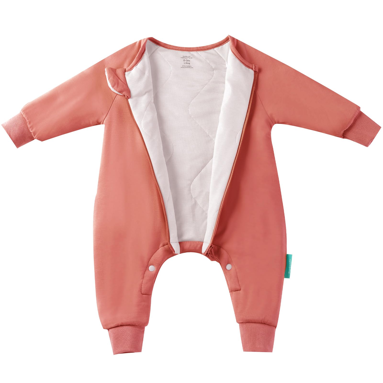 PurComfy Supersoft Baby Safe Sleep Sleepsuit, Zipper + Snap for Easy Diaper Changes 3-6 Months, Coral