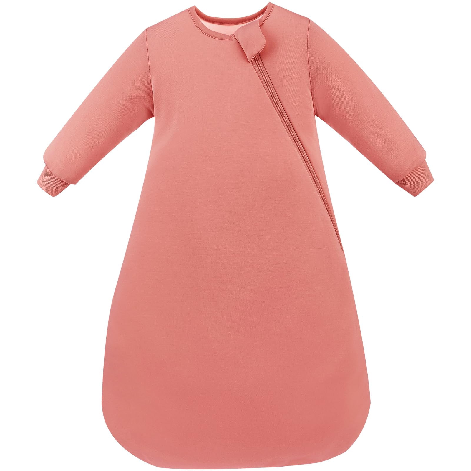 PurComfy Supersoft Long Sleeve Sleep Sack 1.0 TOG, Premium Baby Sleeping Bag 2-Way Zipper Sleep Sack with Sleeves 3-6 Month, Coral