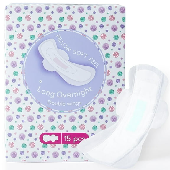 PurComfy Teens Maxi Period Pads with Wings for Tweens, Organic Cotton Sanitary Pads for Teens Girls 9-14, Long Overnight Size, 15 CT