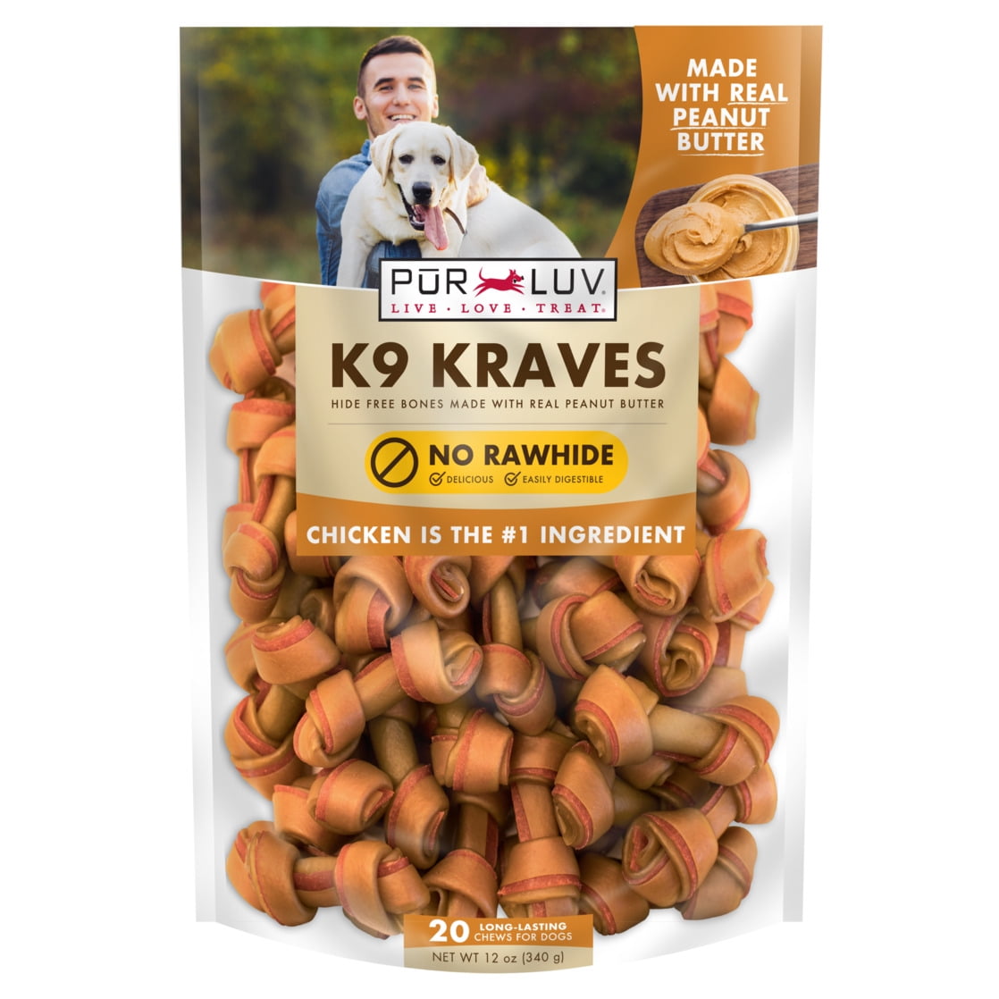 PurLuv K9 Kraves Chicken and Peanut Butter Mini Bone Chew 20 count