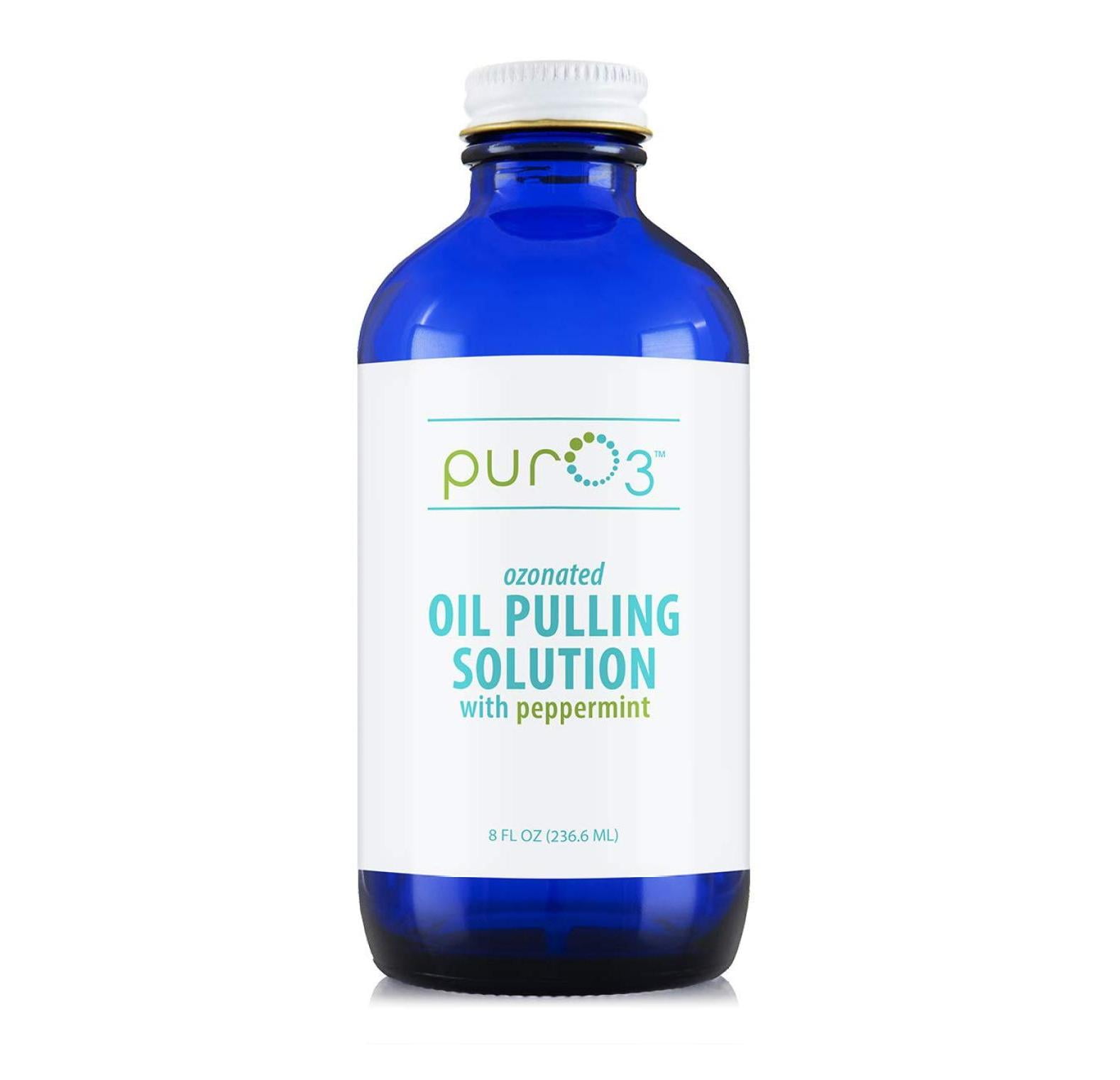 PurO3 Ozonated Oil Pulling - Organic, Ozonated Coconut Oil Pulling for Teeth and Gums - Ozone Infused Oil Pulling - Non-Toxic Teeth & Gum Pulling Oil with Peppermint, 8 oz