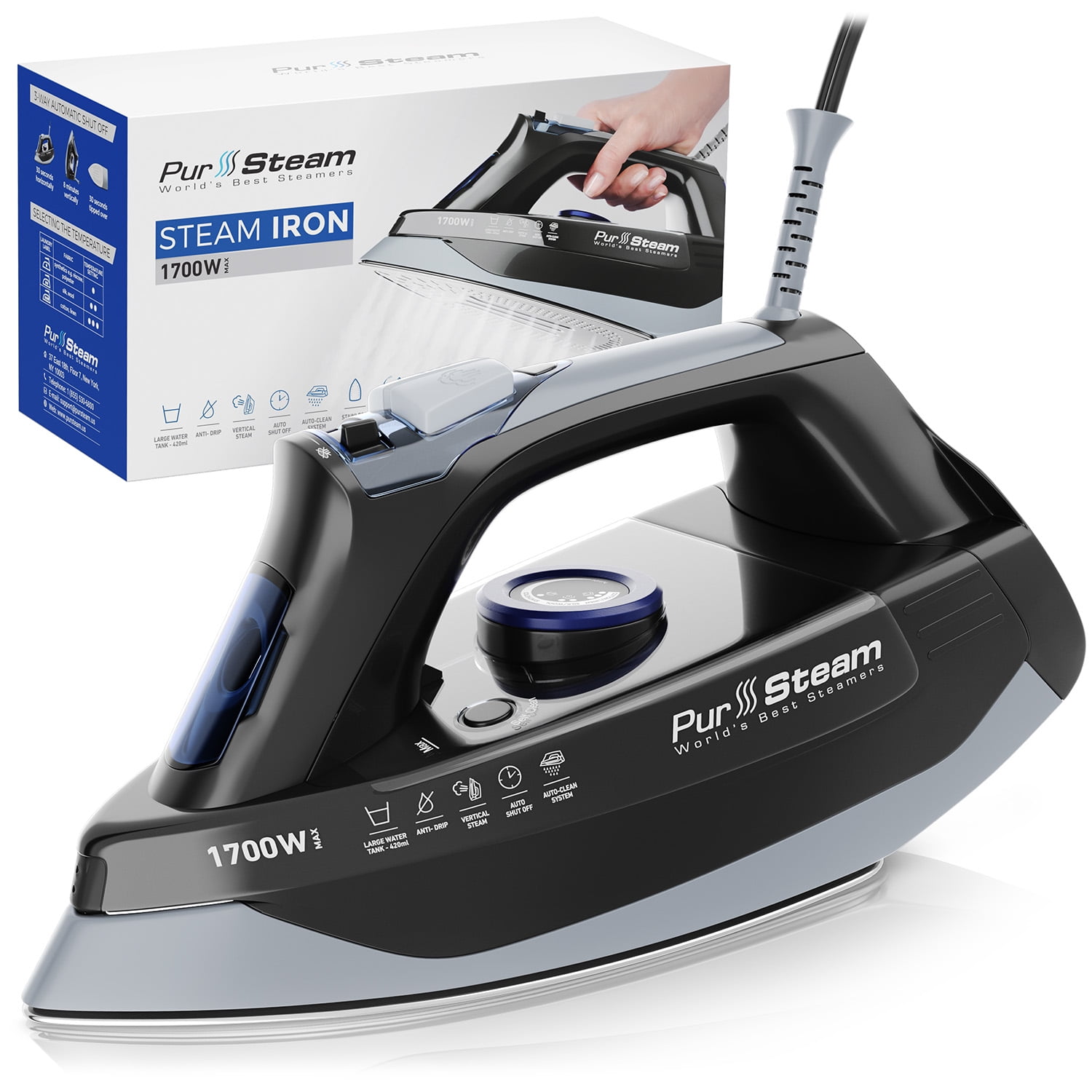 Moosoo Steam Iron 1800W Portable Steam-Dry Iron Lightweight Anti-Drip Iron with Auto-Off, ST1800