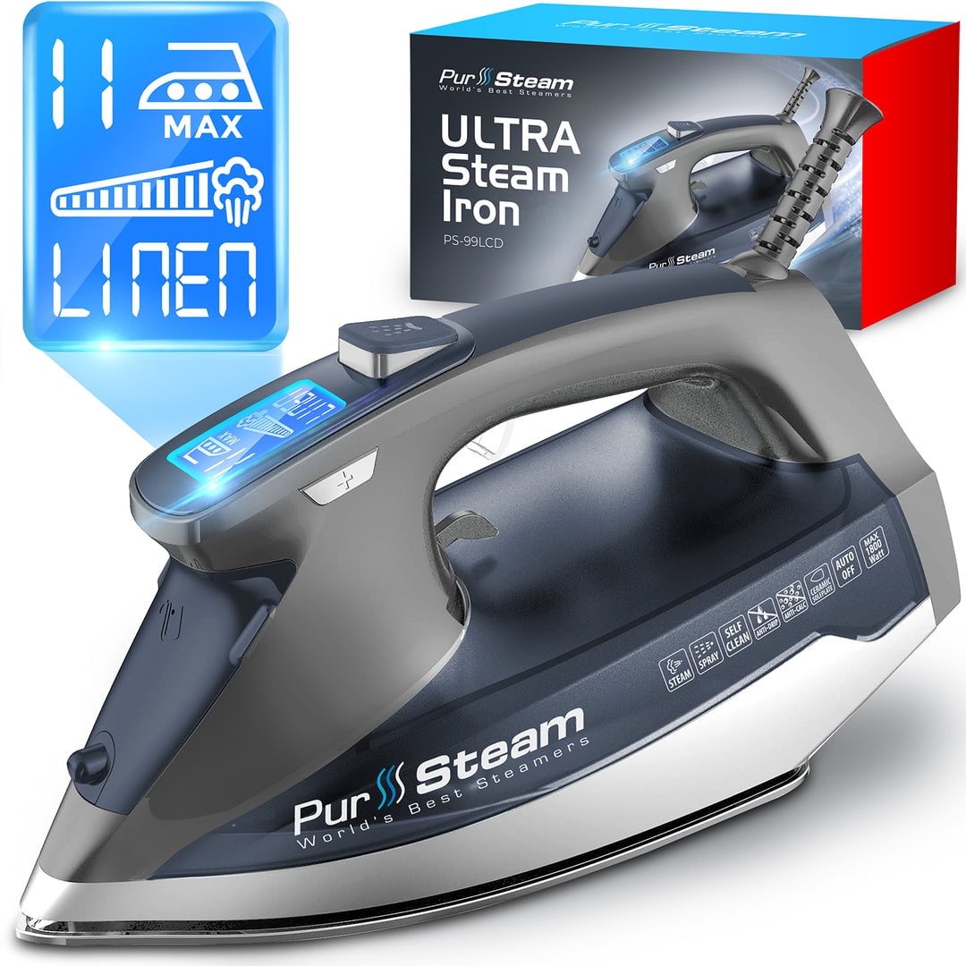PurSteam Professional Grade 1800-Watt Steam Iron with Digital LCD Screen,  3-Way Auto-Off, Double-Layer Ceramic Soleplate, Axial Aligned Steam Holes