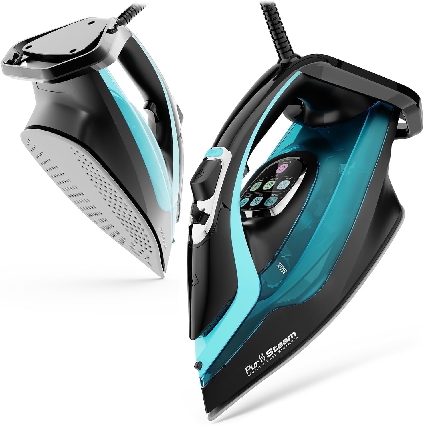 PurSteam SteamTech Elite Black and Blue Ceramic Soleplate Steam Iron with LED Display