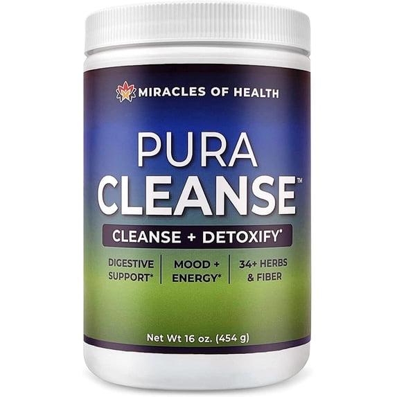 Pura Cleanse - The Original & Authentic Formula | 100% Natural Super Herb & Fiber Drink Mix for a Healthy Gut | Detox & Cleanse for The Colon, Skin, Lungs and Kidneys | 16 oz