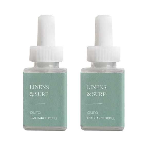 Pura Smart Home Air Diffuser Fragrance - Smart Home Scent Refill - Up to 120-Hours of Premium Fragrance per Refill - Clean Diffuser Fragrance for Home, Office & Apartment - 2 Pack, Linens & Surf