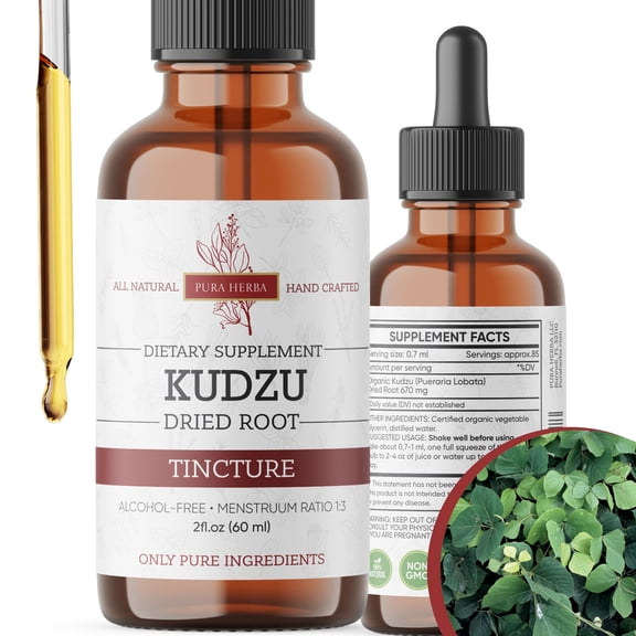 Pura Herba Organic Kudzu Root Extract Alcohol-Free, Vegan Supplement for Alcohol Support 2 Fl Oz Non-GMO, Made in USA